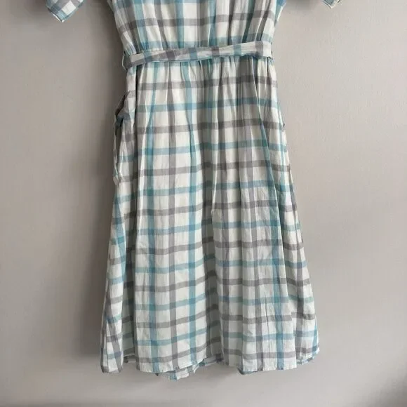 Polagram Anthropologie Blue Gray Checkered Dress Size Small Cottagecore - Picture 11 of 12
